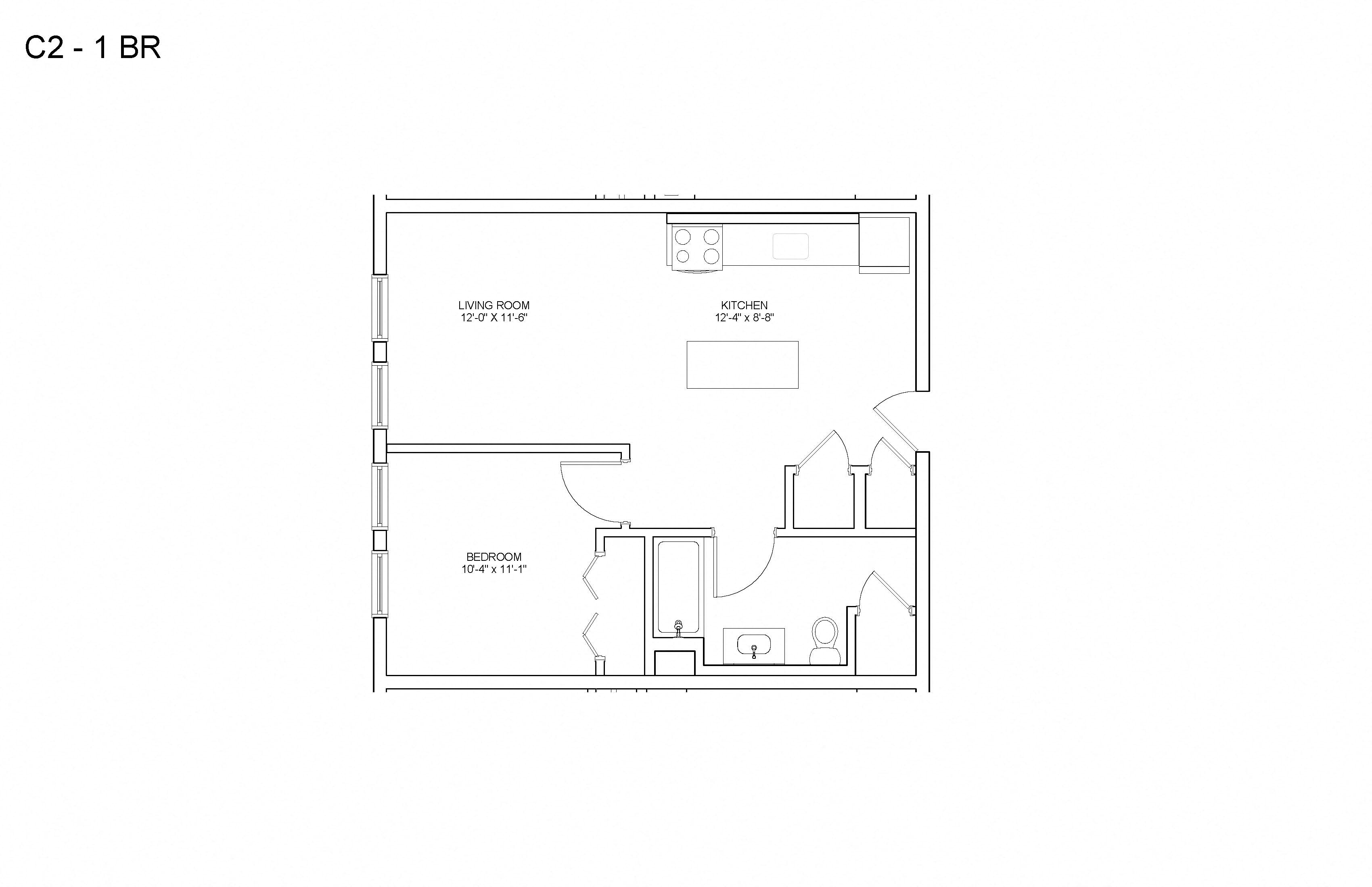 a floor plan of a 1 bedroom apartment